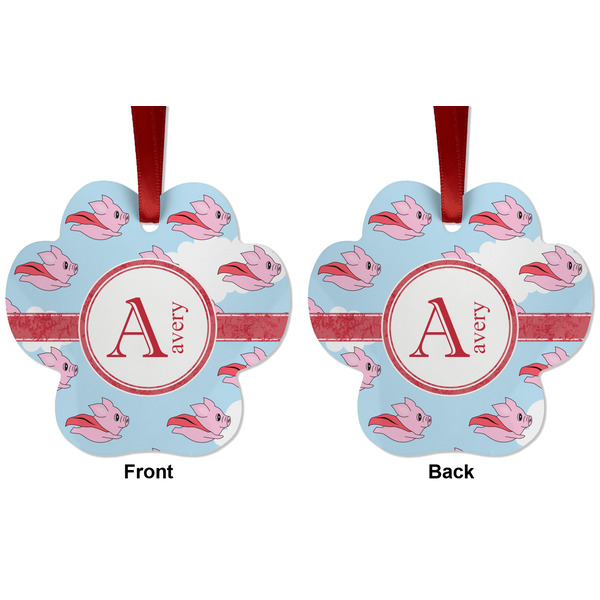 Flying Pigs Metal Paw Ornament - Front and Back