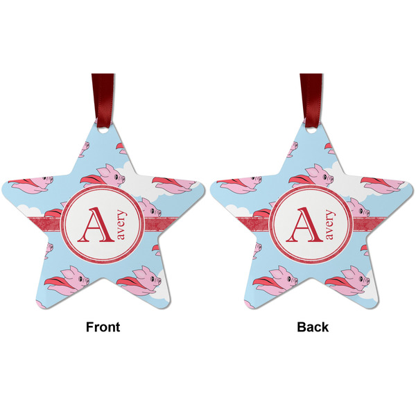 Flying Pigs Metal Star Ornament - Front and Back