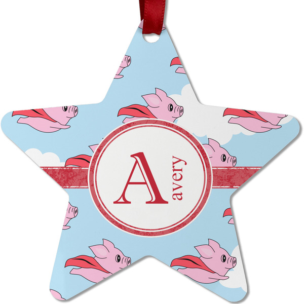 Custom Flying Pigs Metal Star Ornament - Double Sided w/ Name and Initial