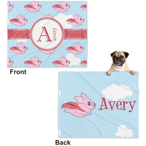 Flying Pigs Microfleece Dog Blanket - Large- Front & Back