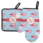Flying Pigs Left Oven Mitt & Pot Holder Set w/ Name and Initial