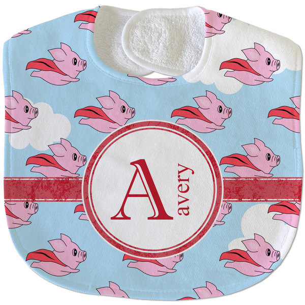 Custom Flying Pigs Velour Baby Bib w/ Name and Initial