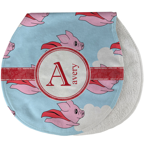 Custom Flying Pigs Burp Pad - Velour w/ Name and Initial