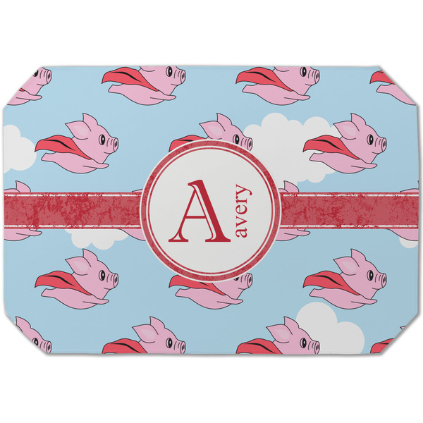Custom Flying Pigs Dining Table Mat - Octagon (Single-Sided) w/ Name and Initial