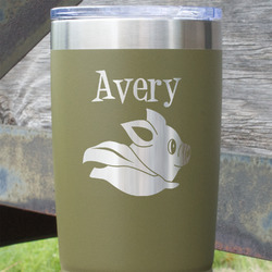 Flying Pigs 20 oz Stainless Steel Tumbler - Olive - Double Sided (Personalized)