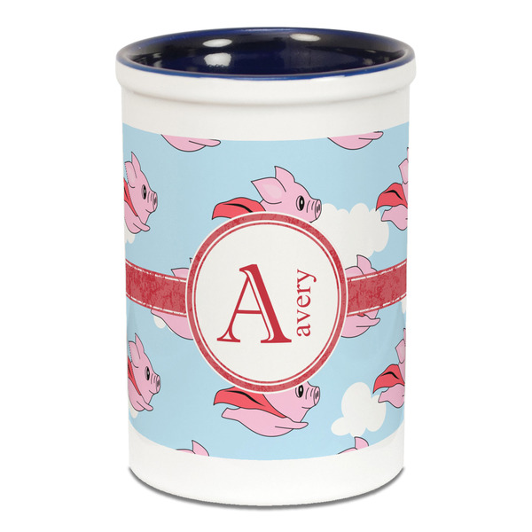 Flying Pigs Pencil Holder - Blue