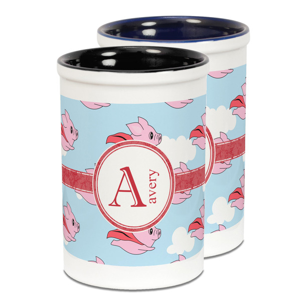 Custom Flying Pigs Ceramic Pencil Holder - Large