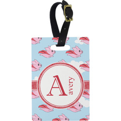 Flying Pigs Plastic Luggage Tag - Rectangular w/ Name and Initial