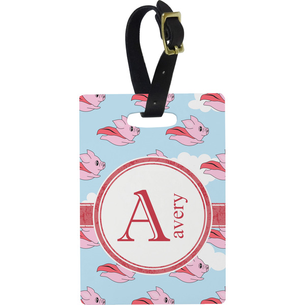 Custom Flying Pigs Plastic Luggage Tag - Rectangular w/ Name and Initial