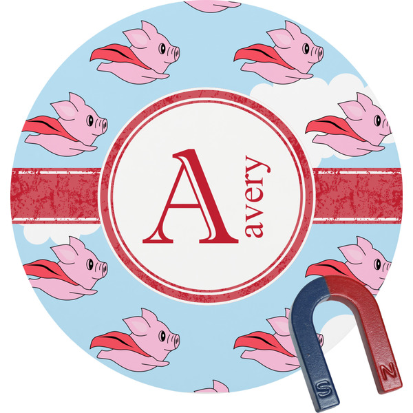 Custom Flying Pigs Round Fridge Magnet (Personalized)