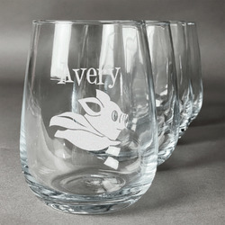 Flying Pigs Stemless Wine Glasses (Set of 4) (Personalized)
