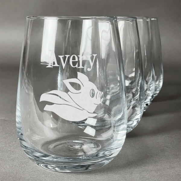 Custom Flying Pigs Stemless Wine Glasses (Set of 4) (Personalized)