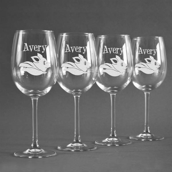 Flying Pigs Personalized Wine Glasses (Set of 4)