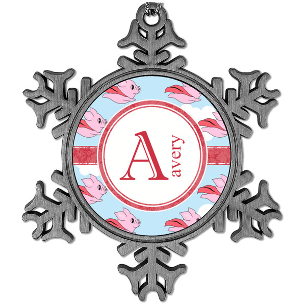 Custom Flying Pigs Vintage Snowflake Ornament (Personalized)