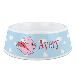 Flying Pigs Plastic Dog Bowl (Personalized)