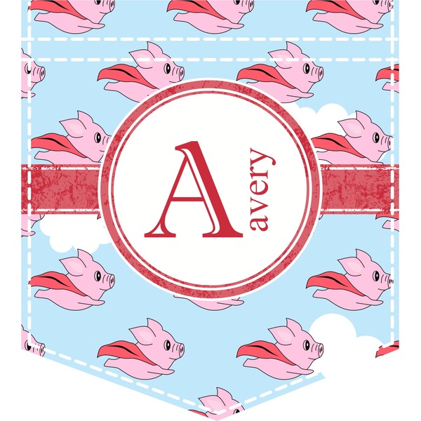 Custom Flying Pigs Iron On Faux Pocket (Personalized)