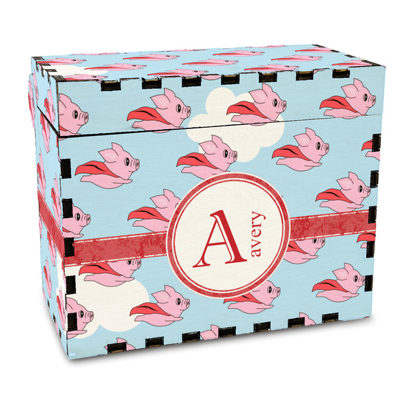 Custom Flying Pigs Wood Recipe Box - Full Color Print (Personalized)