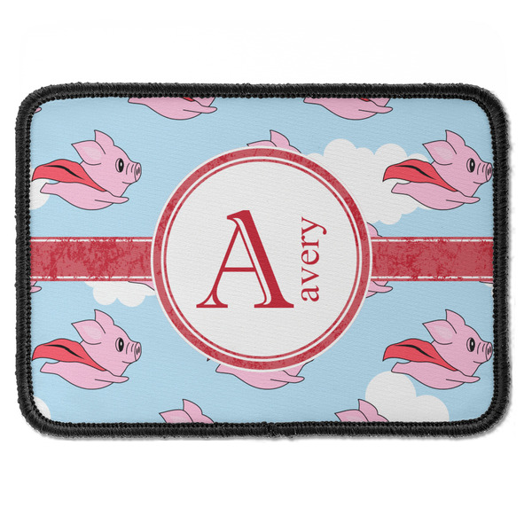Custom Flying Pigs Iron On Rectangle Patch w/ Name and Initial