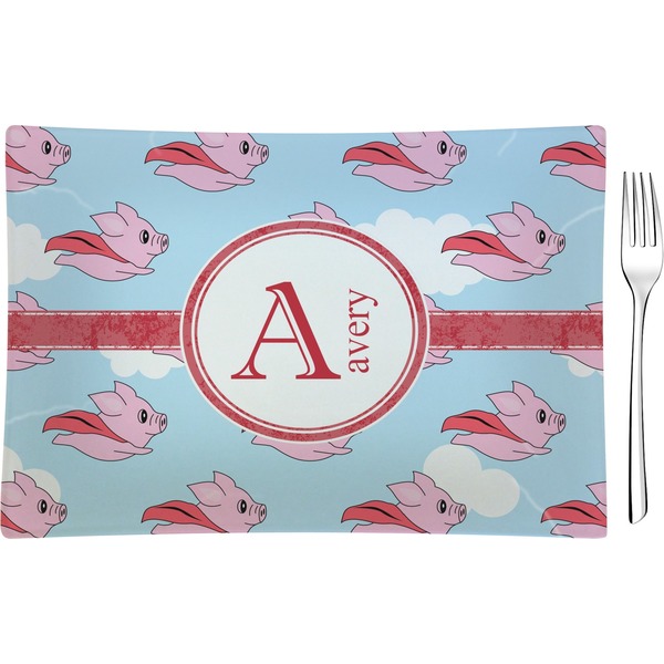 Custom Flying Pigs Glass Rectangular Appetizer / Dessert Plate (Personalized)