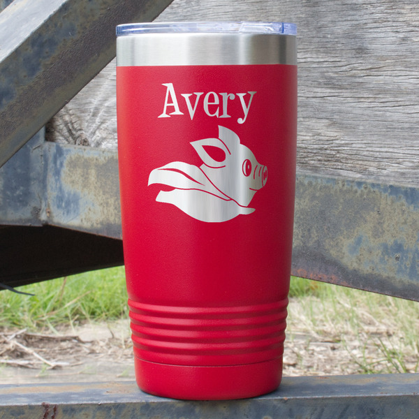 Custom Flying Pigs 20 oz Stainless Steel Tumbler - Red - Single Sided (Personalized)