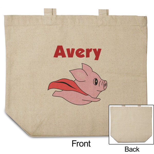 Flying Pigs Reusable Cotton Grocery Bag - Front & Back View