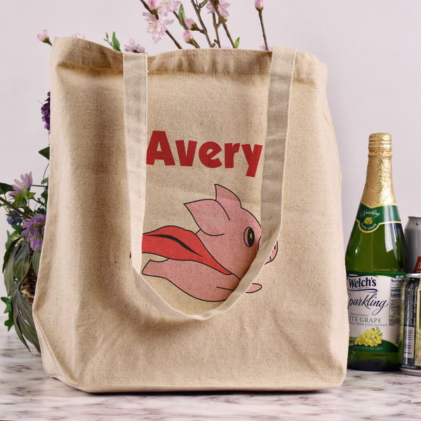 Flying Pigs Reusable Cotton Grocery Bag - In Context