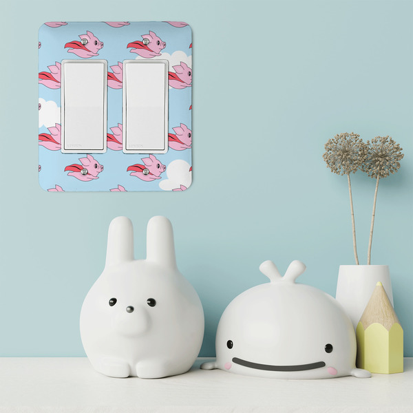 Flying Pigs Rocker Light Switch Covers - Double - IN CONTEXT
