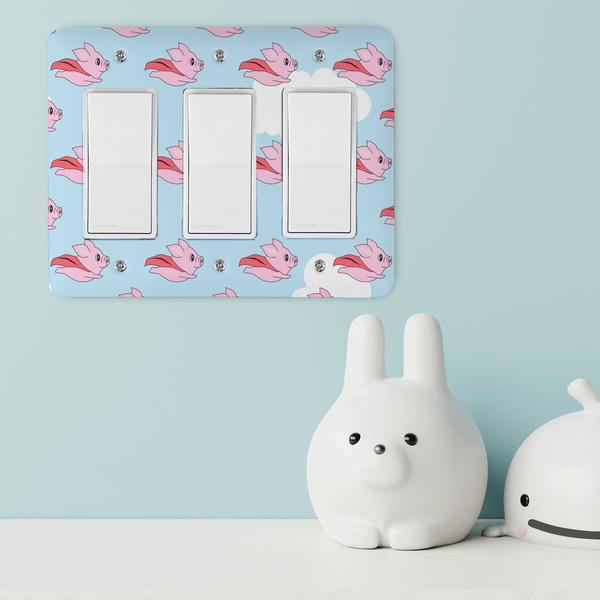 Flying Pigs Rocker Light Switch Covers - Triple - IN CONTEXT
