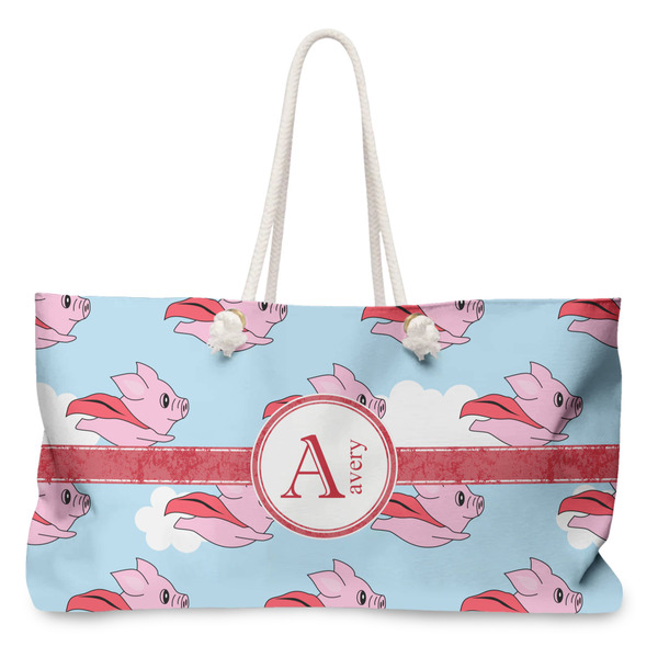 Custom Flying Pigs Large Tote Bag with Rope Handles (Personalized)
