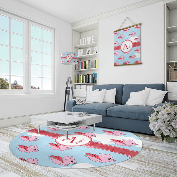 Flying Pigs Round Area Rug - IN CONTEXT