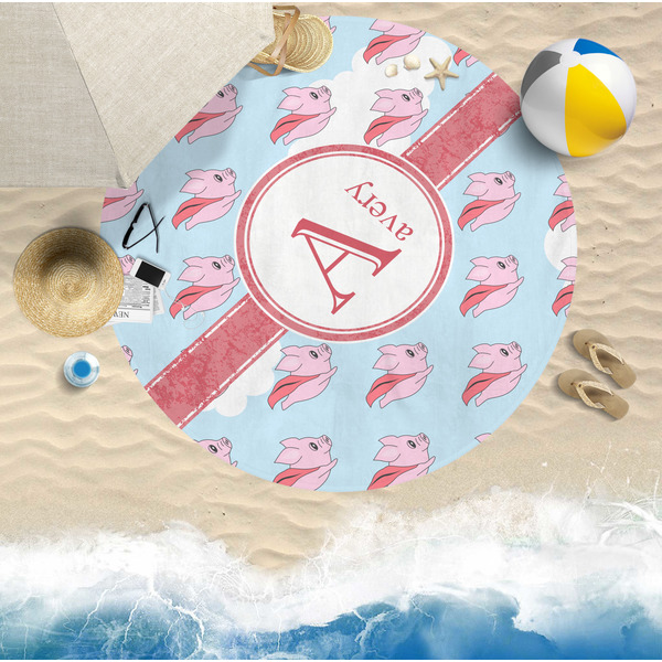Flying Pigs Round Beach Towel Lifestyle