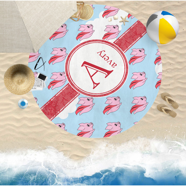 Flying Pigs Round Beach Towel Lifestyle