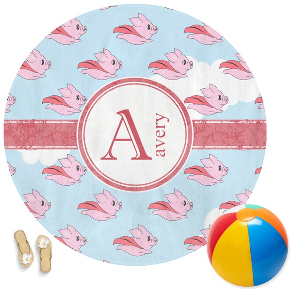 Custom Flying Pigs Round Beach Towel (Personalized)