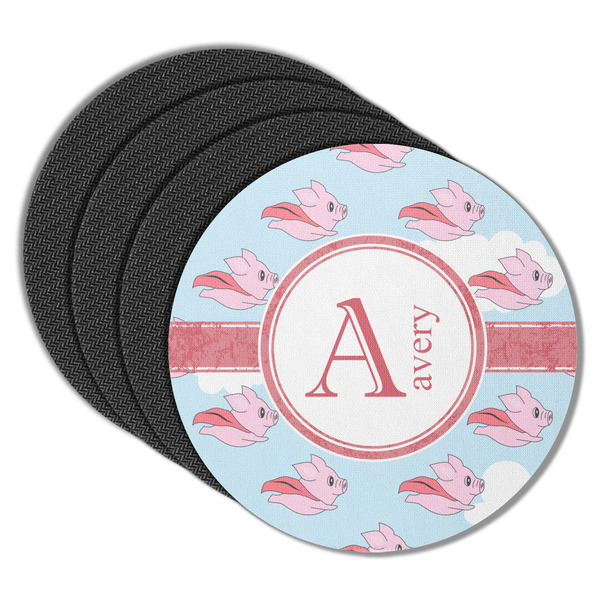Custom Flying Pigs Round Rubber Backed Coasters - Set of 4 (Personalized)