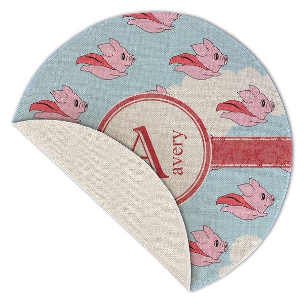 Flying Pigs Round Linen Placemats - Front (folded corner single sided)