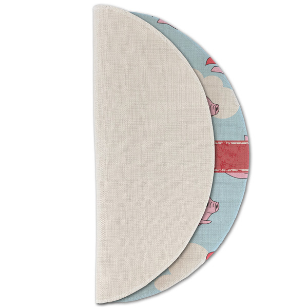 Flying Pigs Round Linen Placemats - HALF FOLDED (single sided)