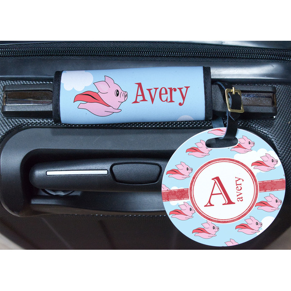 Flying Pigs Round Luggage Tag & Handle Wrap - In Context