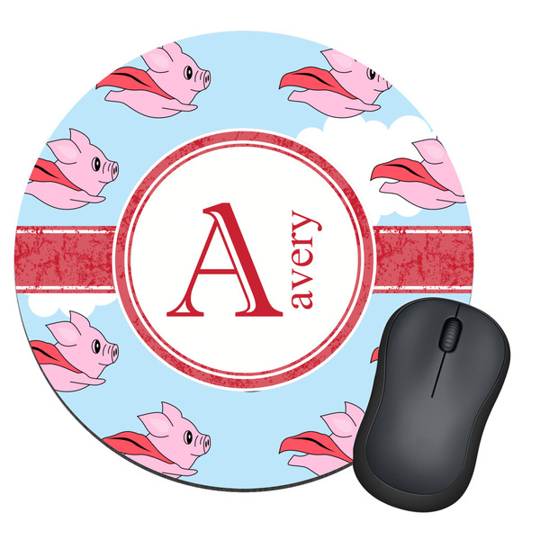 Custom Flying Pigs Round Mouse Pad (Personalized)