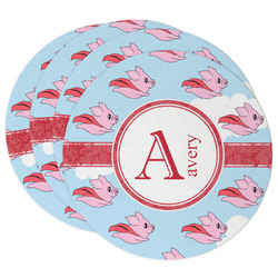 Flying Pigs Round Paper Coasters w/ Name and Initial