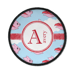 Flying Pigs Iron On Round Patch w/ Name and Initial