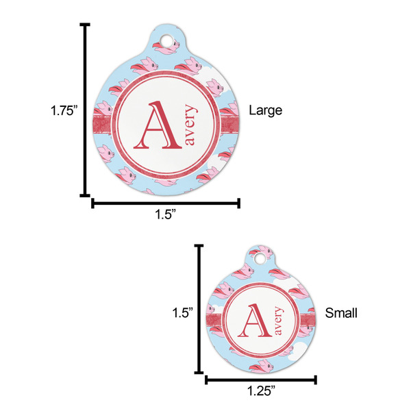 Flying Pigs Round Pet ID Tag - Large - Comparison Scale
