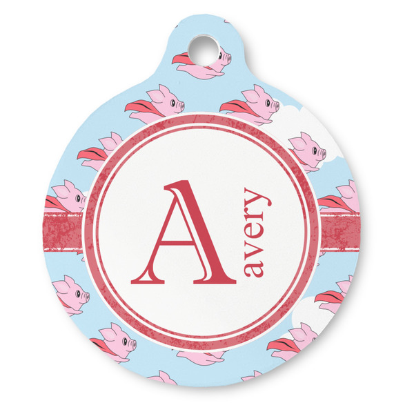 Custom Flying Pigs Round Pet ID Tag (Personalized)