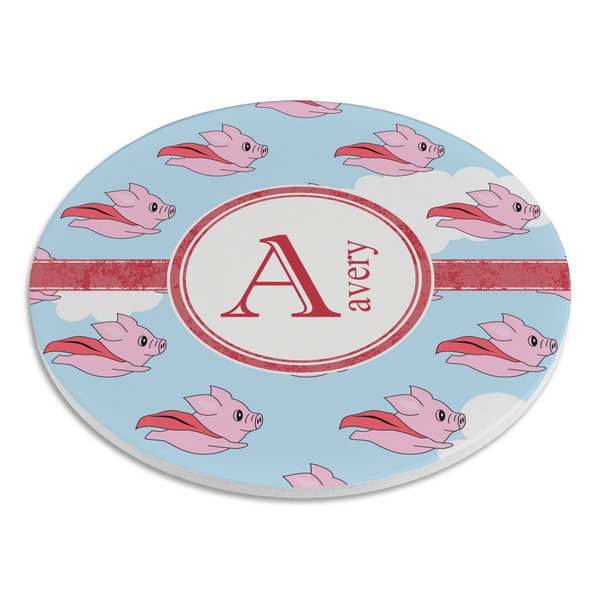 Flying Pigs Round Stone Trivet - Angle View