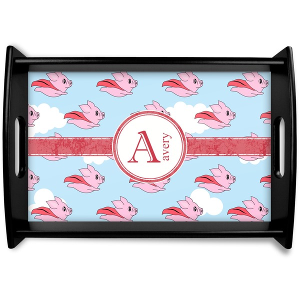 Custom Flying Pigs Black Wooden Tray - Small (Personalized)