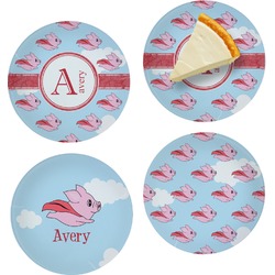 Flying Pigs Set of 4 Glass Appetizer / Dessert Plate 8" (Personalized)