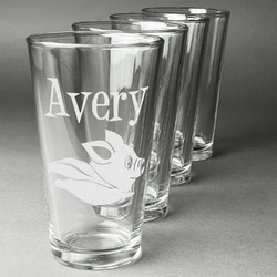 Flying Pigs Pint Glasses - Engraved (Set of 4) (Personalized)