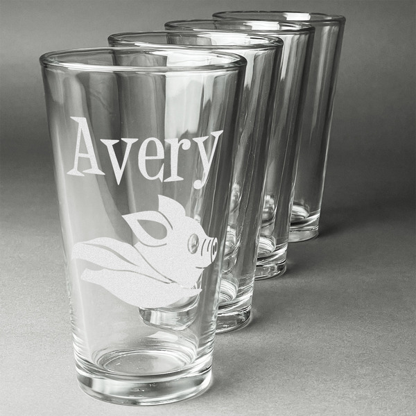 Custom Flying Pigs Pint Glasses - Engraved (Set of 4) (Personalized)