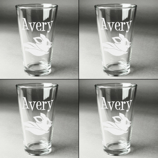 Flying Pigs Set of Four Engraved Beer Glasses - Individual View