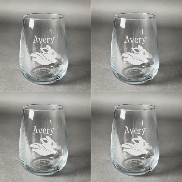 Flying Pigs Set of Four Personalized Stemless Wineglasses (Approval)