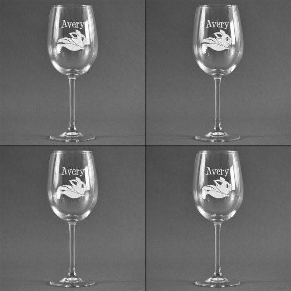 Flying Pigs Set of Four Personalized Wineglasses (Approval)